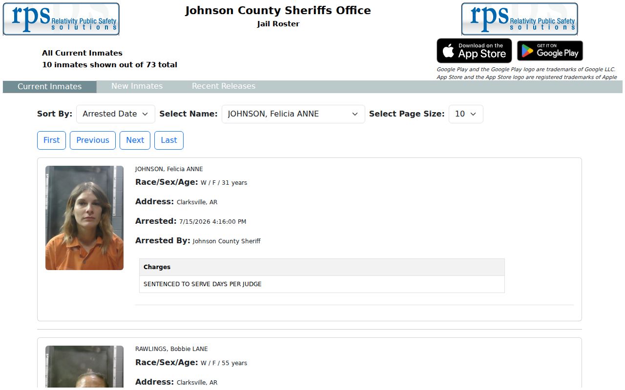 Johnson County arrest records MyR2M roster interface