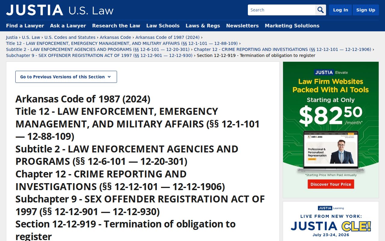 Arkansas Code section 12-12-919 lifetime sex offender registration statute