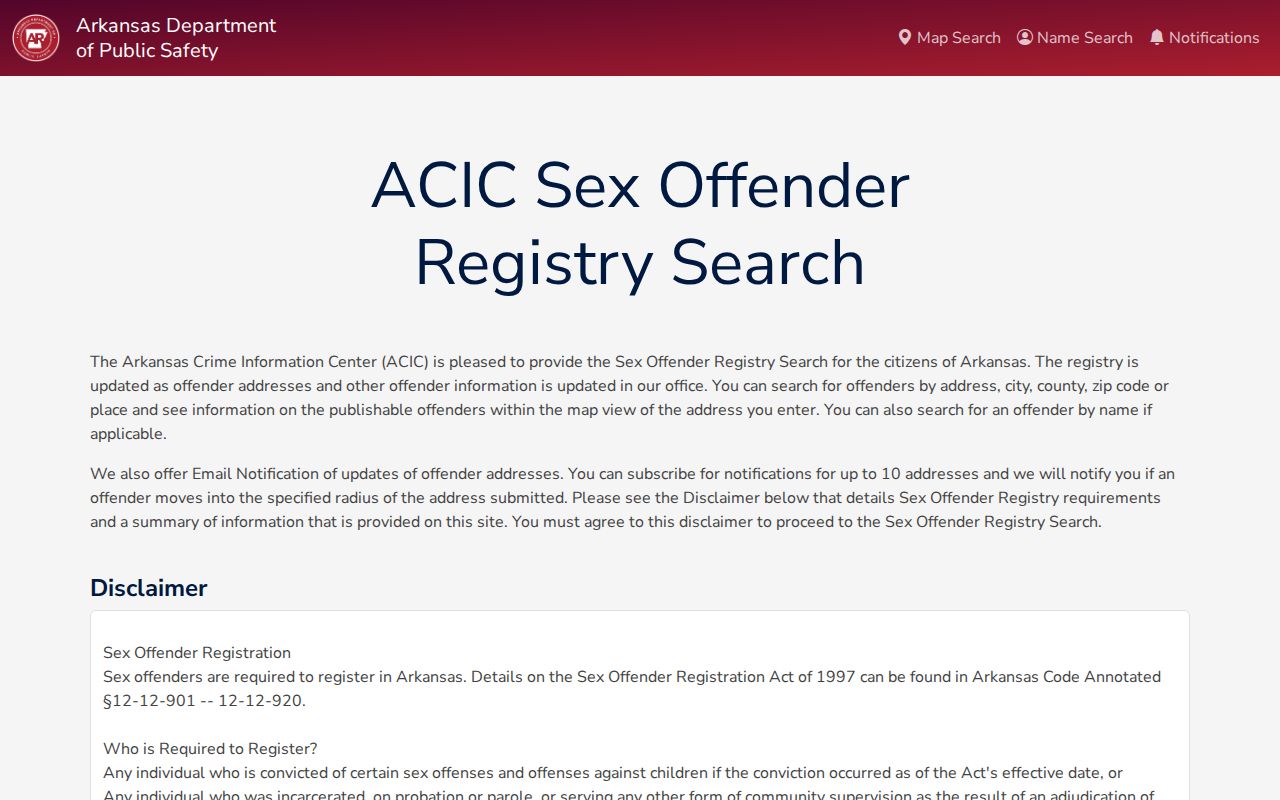 Arkansas Sex Offender Notification System map and search interface for Johnson County